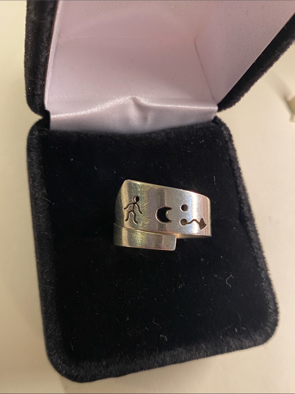 Vintage 925 Sterling Silver Petroglyph Symbol Adjustable Ring
